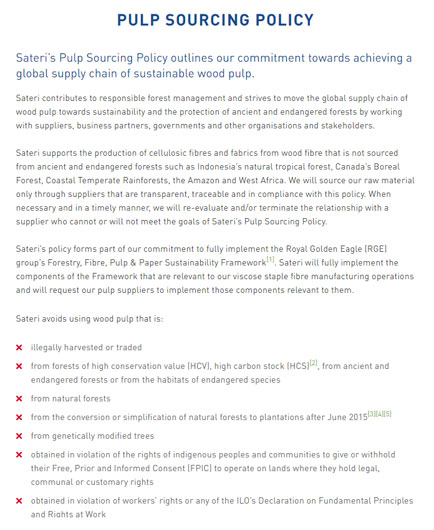 Sateri Pulp Sourcing Policy